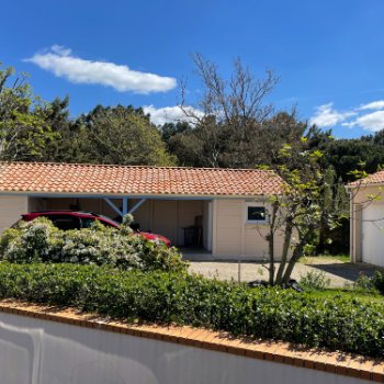 Abri de jardin en béton aspect bois 1 pente avec auvent